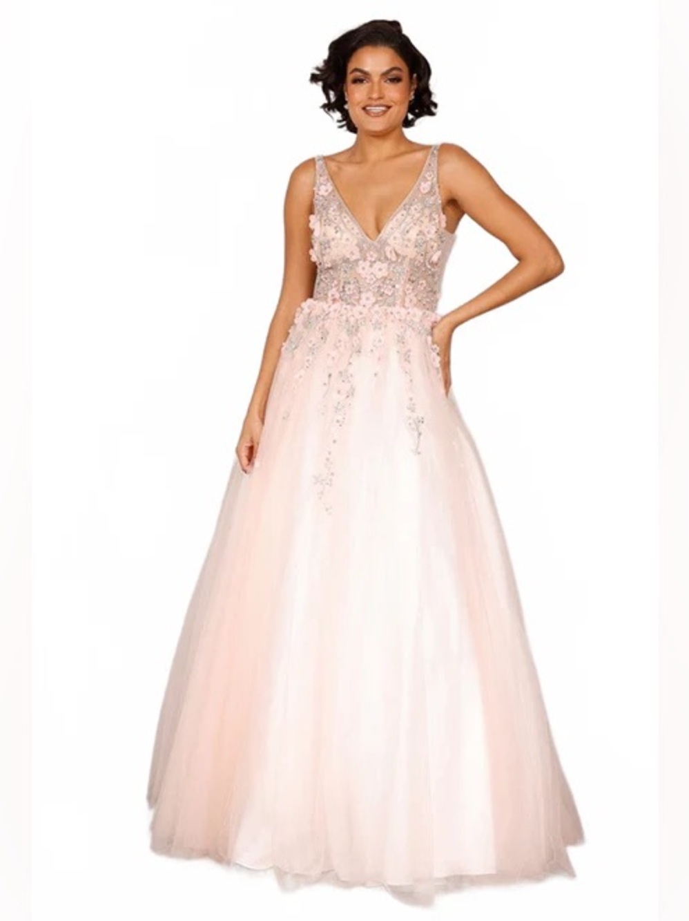 ✨ Terani Couture 2215P0033 Floral Beaded Ball Gown | Blush Pink | Size 4